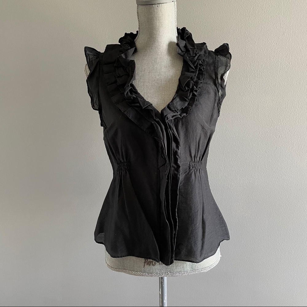 Black Ruffled Sleeveless Blouse